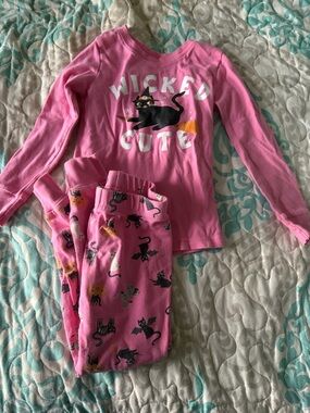 Old Navy Pink "Wicked Cute" Halloween Cat Pajama Set